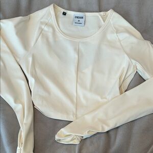 Gymshark Women's Cream Long Sleeve Crop Top - Scoop Neck